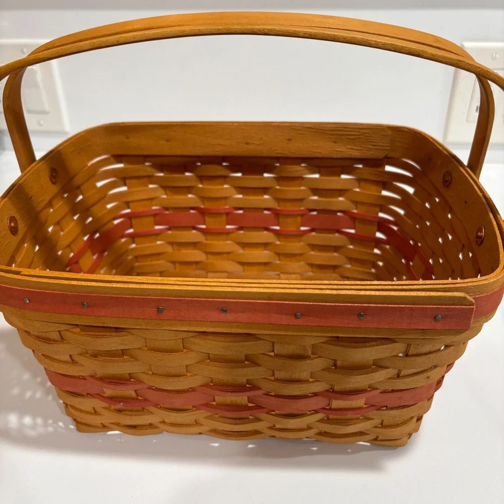 Longaberger Basket Handwoven Dresden Ohio USA Floral Liner Handles 1997 2 Colors